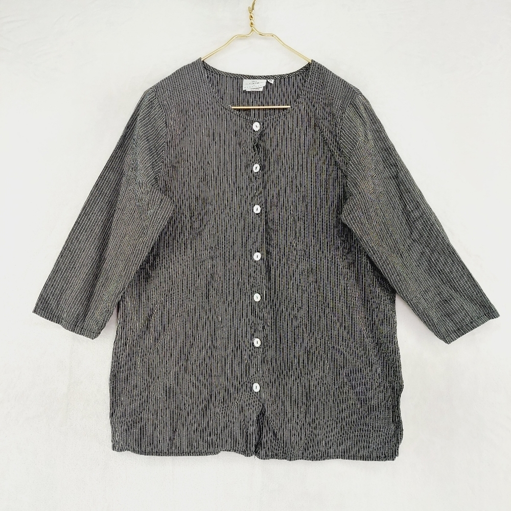 Hot Cotton by Marc Ware 3/4 sleeve Tweed Striped Button Down Shirt Blouse P2575